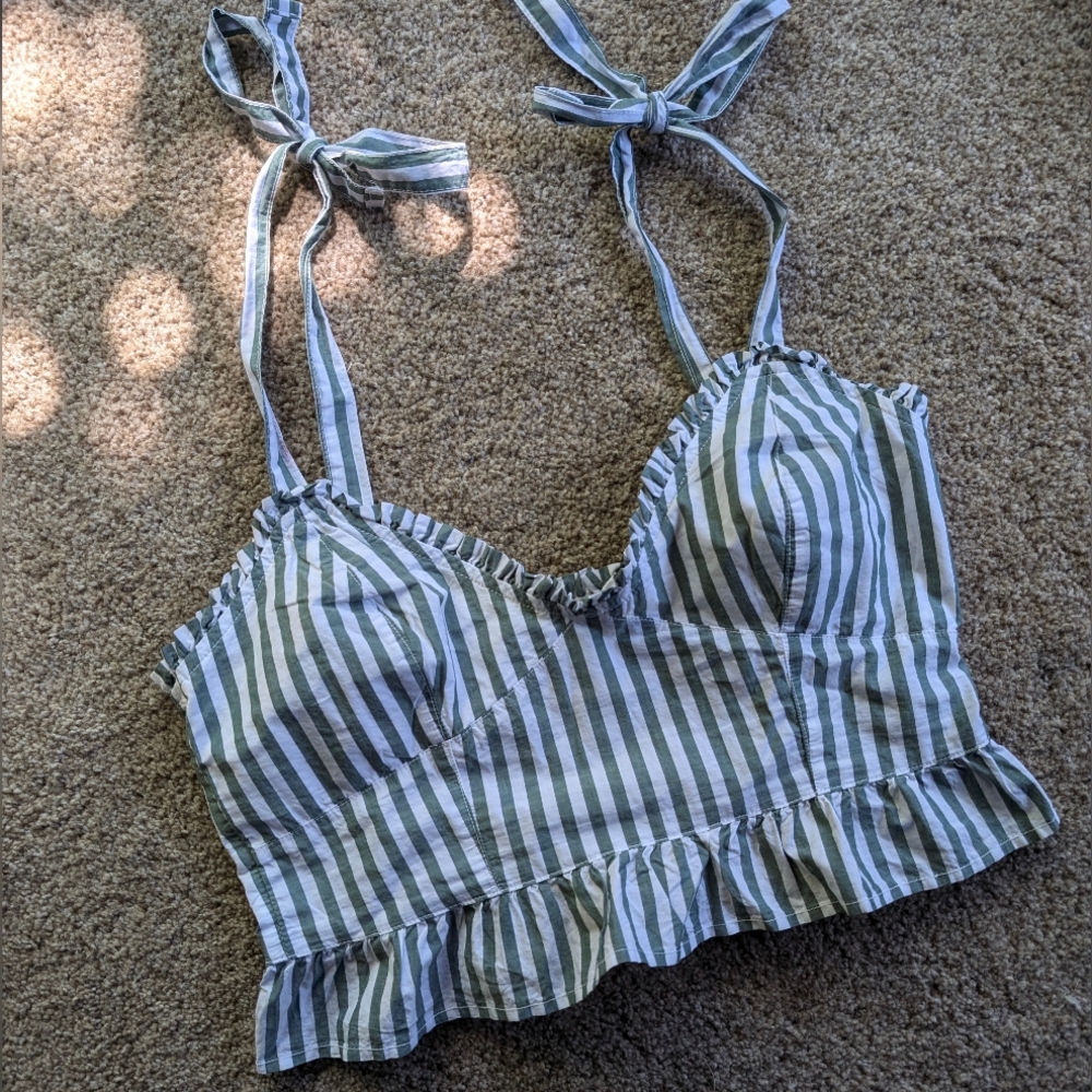 AERIE green/white stripe cotton crop tank S